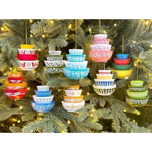 Vintage Bowl Christmas Ornament in Spring Blossom - Retro Holiday Tree Decor - Picture 2 of 4